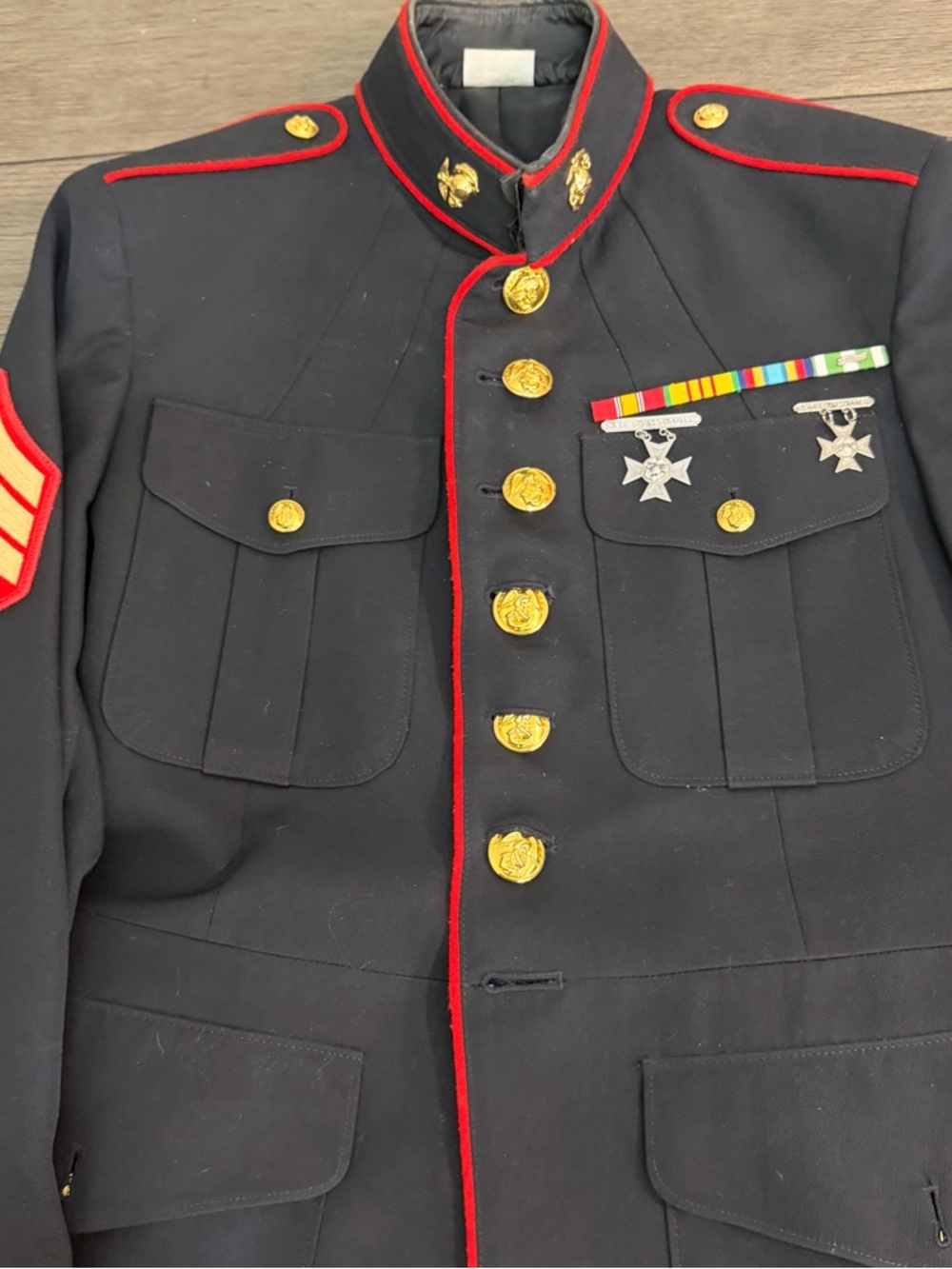 USMC Officer Dress Blues Jacket Blouse Size 43 R Sergeant E5